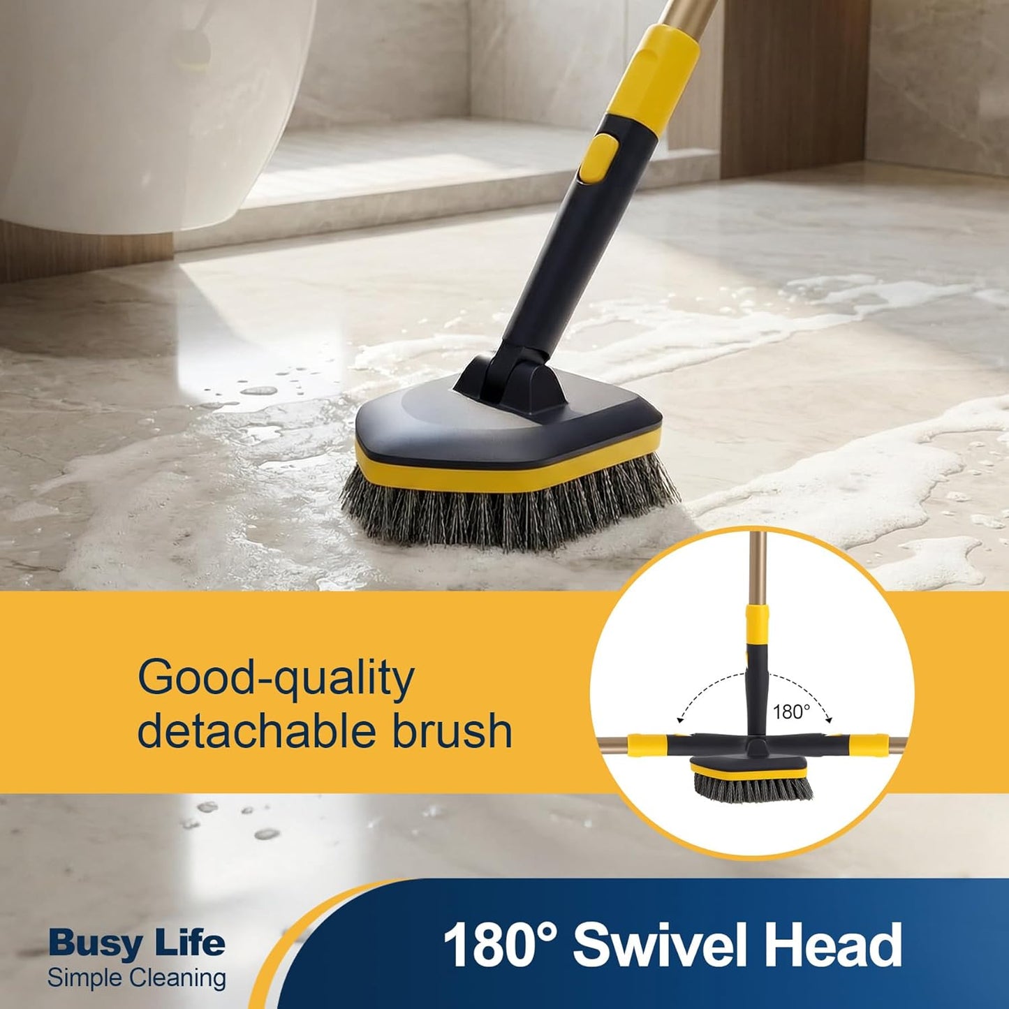Yocada Tub Tile Scrubber Brush 2 in 1 Cleaning Brush 4*Scouring Pads 58.2 Inch Adjustable Telescopic Pole Stiff Bristles for Cleaning Bathroom Kitchen Toilet Wall Tub Tile Sink Non Scratch