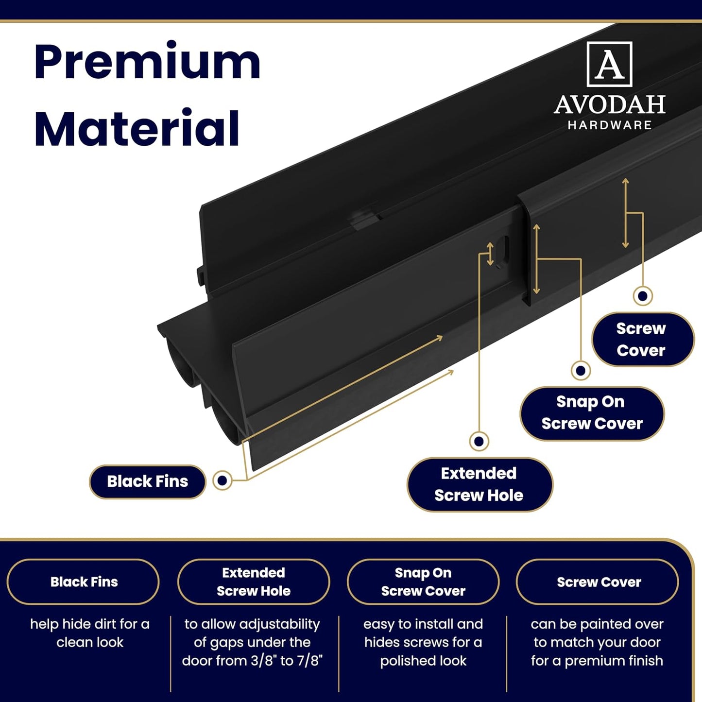 32 Inch Black, Adjustable Double Bubble Door Sweep for Exterior Doors, Under Door Seal with Drip Edge and Punched Drainage Channel, Pre-Notched for Weatherstripping, Trim-to-Fit Avodah Hardware
