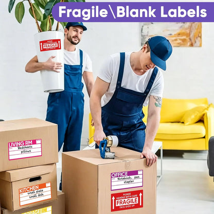 6 x 3 Inches Large Removable Moving Labels for Boxes, 180 Pack 8 Color Coded Moving Stickers for 3-4 Bedroom House, Waterproof Tear Resistant with Fragile & Blank Customizable Labels