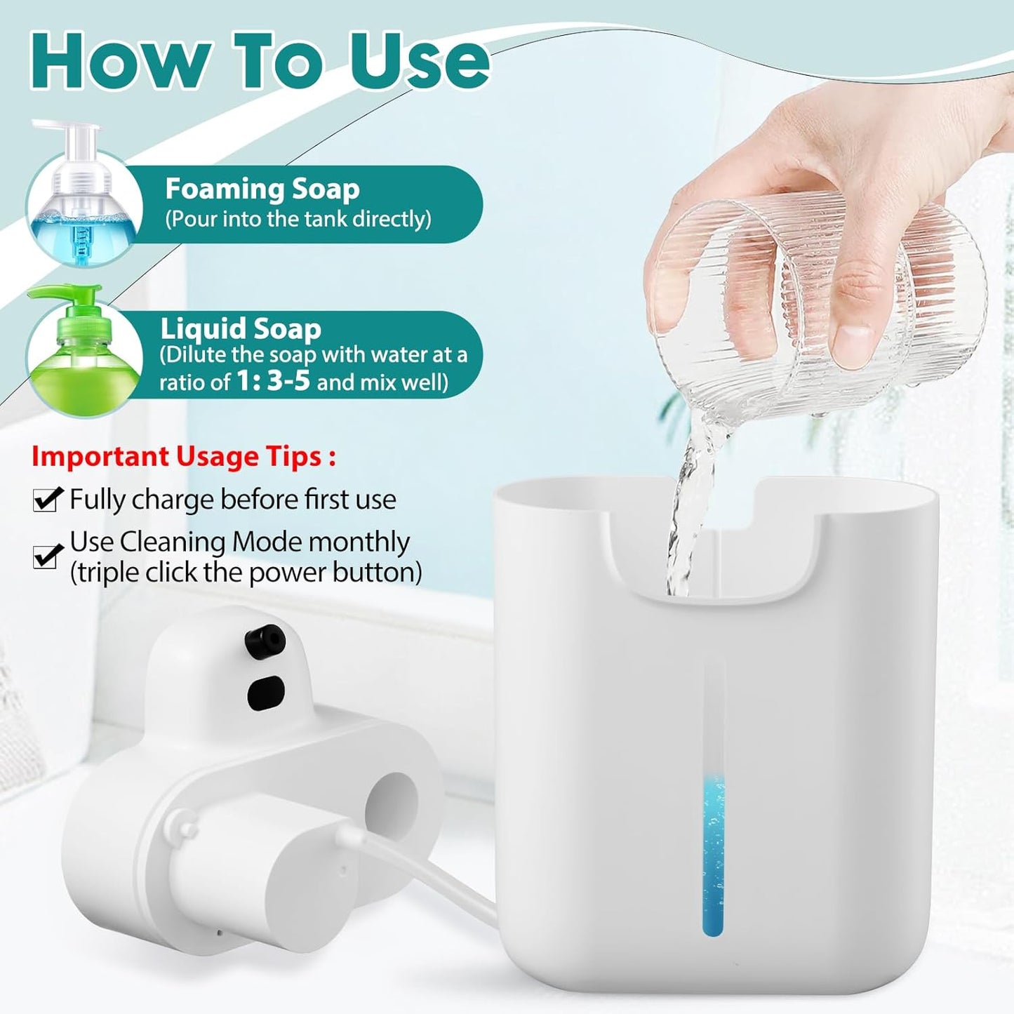 XINKORA Automatic Soap Dispenser, 17oz/500ML Large Capacity Touchless Foaming Hand Soap Dispenser with 4 Foam Adjustments, Rechargeable for Kitchen, Bathroom, Wall Mount or Countertop Use (White)