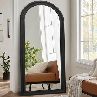Solid Wood Full Length Mirror - 65"x22" Arched Floor Mirror, Free Standing & Wall Mounted - Elegant Design for Bedroom, Dressing Room, Hallway, Brown