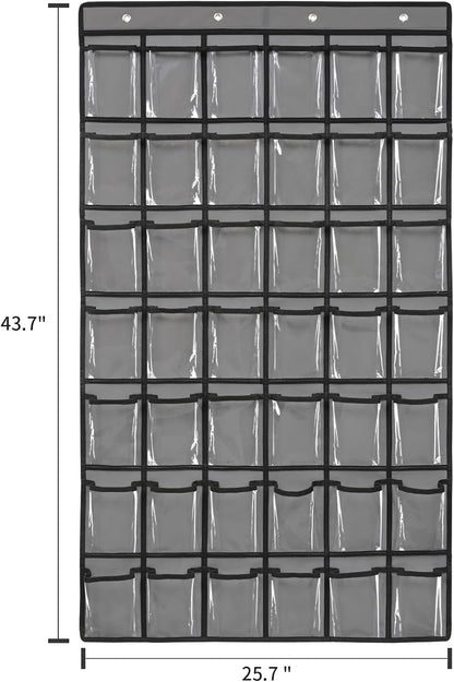 SAVERHO 36 Clear Pockets Classroom Pocket Chart for Cell Phone and Calculator Holder, Door Hanging Pocket Chart for Classroom Phone Holder with Number Sticker and Hooks (Blue)