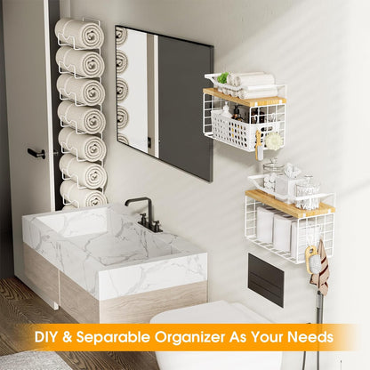Towel Racks for Bathroom,Towel Rack Wall Mounted, 6 Tier Rolled Or Folded Towel Holder with Floating Shelves, Bathroom Towel Holder for Bath, Hand Towels,Metal and Wood