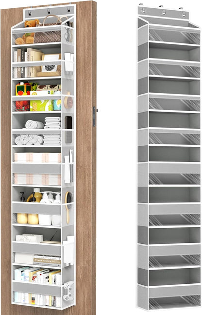 6 Tiers Over The Door Organizer, Heavy Duty Hanging Organizer Storage with Large Capacity Pockets, Behind Door Storage Hanging Shelves for Closet Wall Bathroom Bedroom Nursery Pantry, 1 Pack Grey