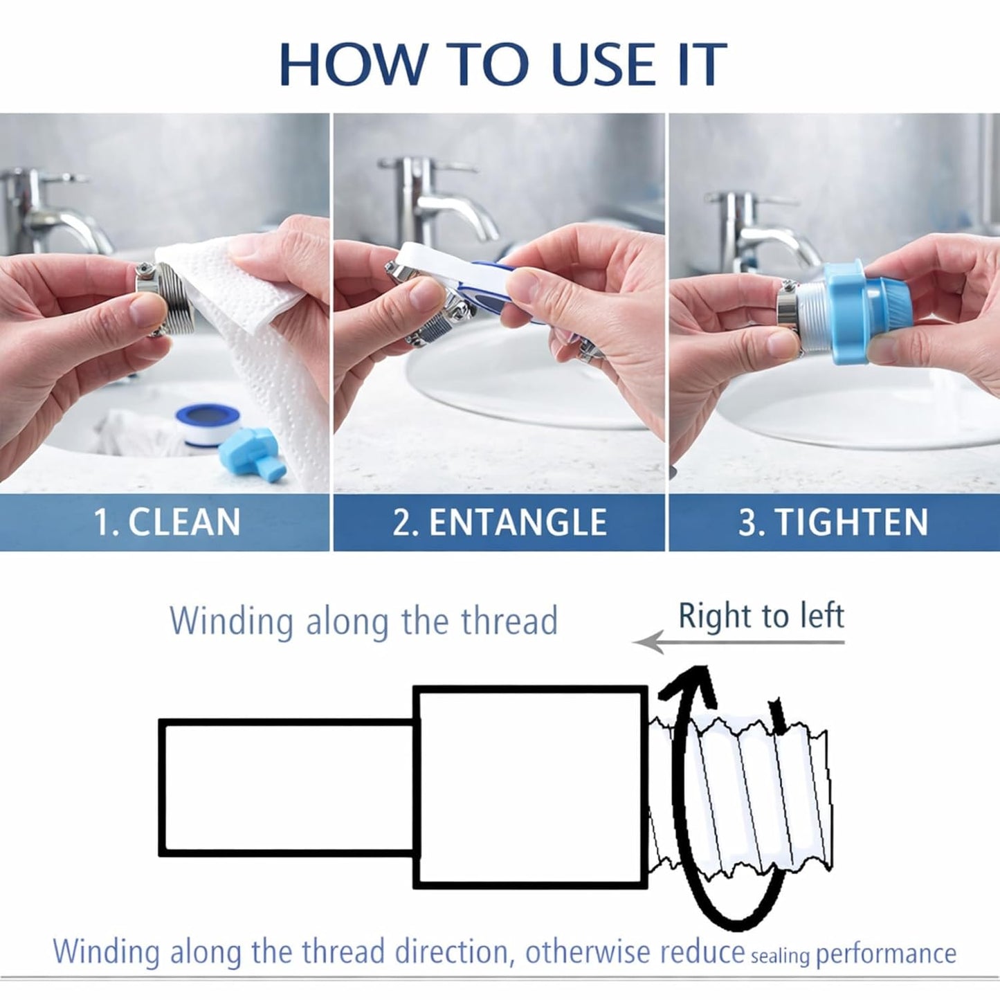 PTFE Teflon Thread Seal Tape, 4 Rolls, 1/2 Inch x 520 Inches, Plumbing Thread Sealing Tape for Shower Heads, Water Pipe Sealing, Leak-Proof Pipe Fittings