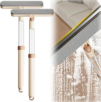 5-in-1 Double-Sided Window Screen Cleaning Brush， Multi-Purpose Cleaning Brush，with Retractable Handle and Built-in Crevice Brush, Dry and Wet Use， for Home, Office & Porch Screens (Khaki)