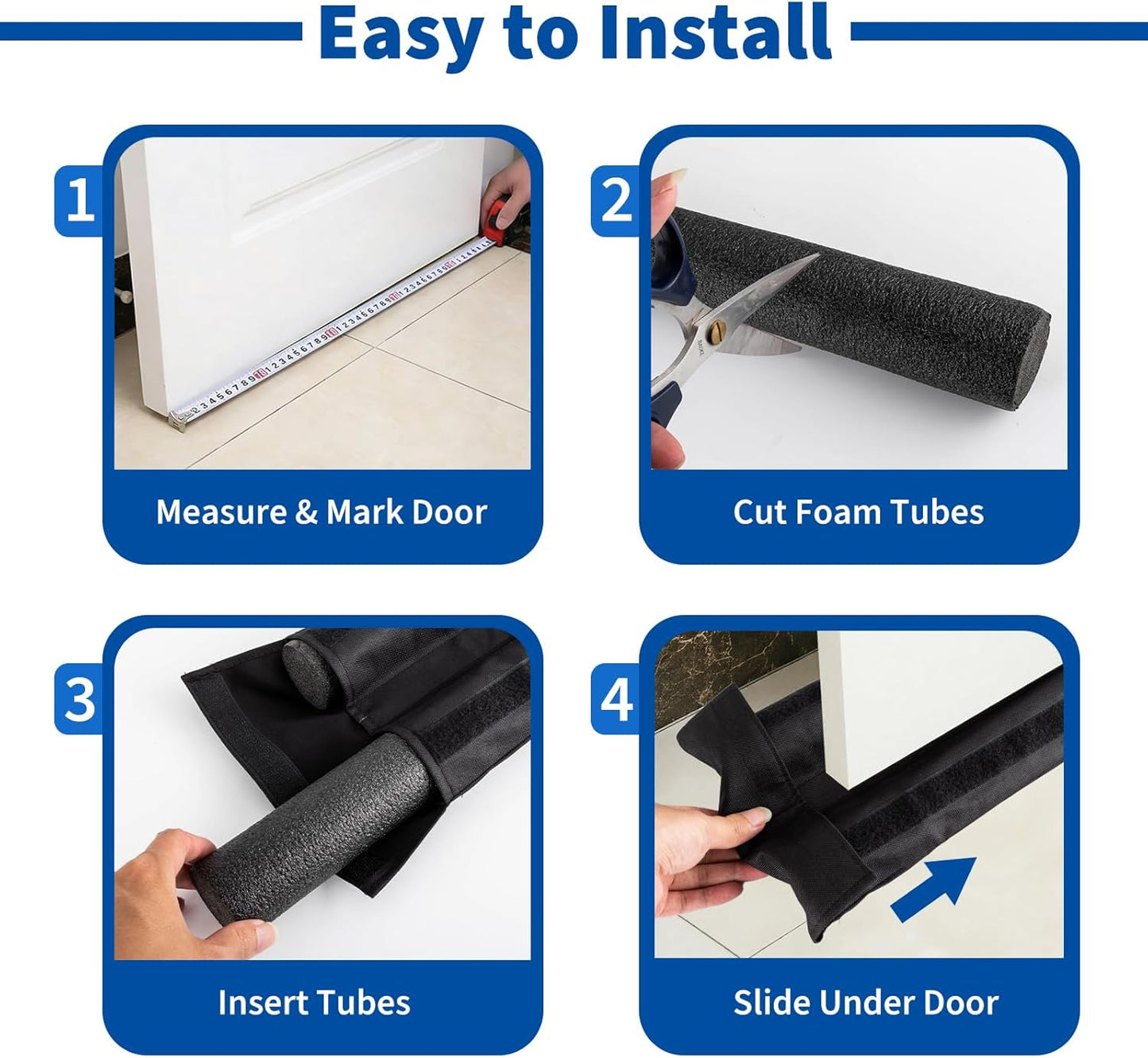 Under Door Draft Blocker, Adjustable Door Draft Stopper for Bottom of Doors, Double-Sided Block Fits 29" to 36" Doors, Block Cold Air, Noise and Dust, Easy to Install, Ideal for Home and Apartment