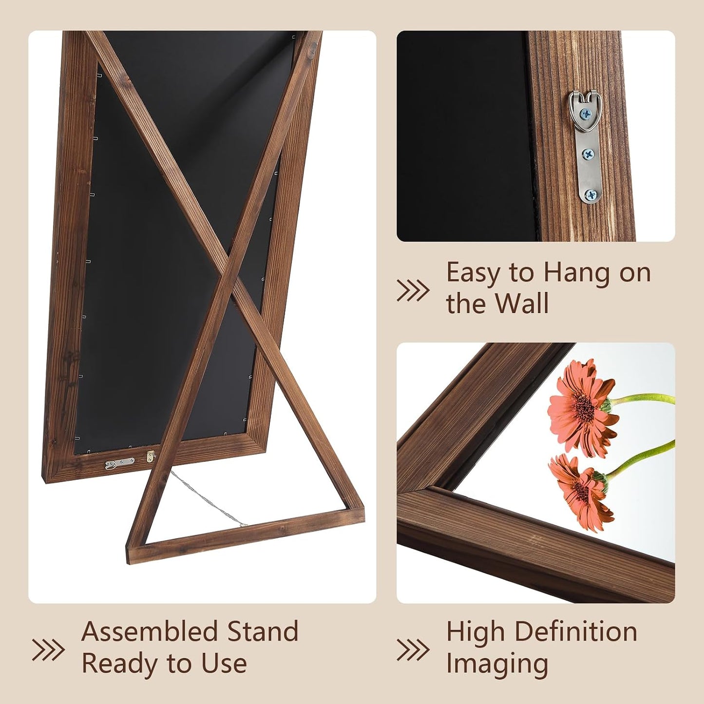 Rustic Standing Full Length Mirror Wood Frame, 56"X21" Farmhouse Floor Mirror for Bedroom Living Room Entryway, Hanging or Leaning Wall-Mounted Full Body Mirror, Tempered Glass, White