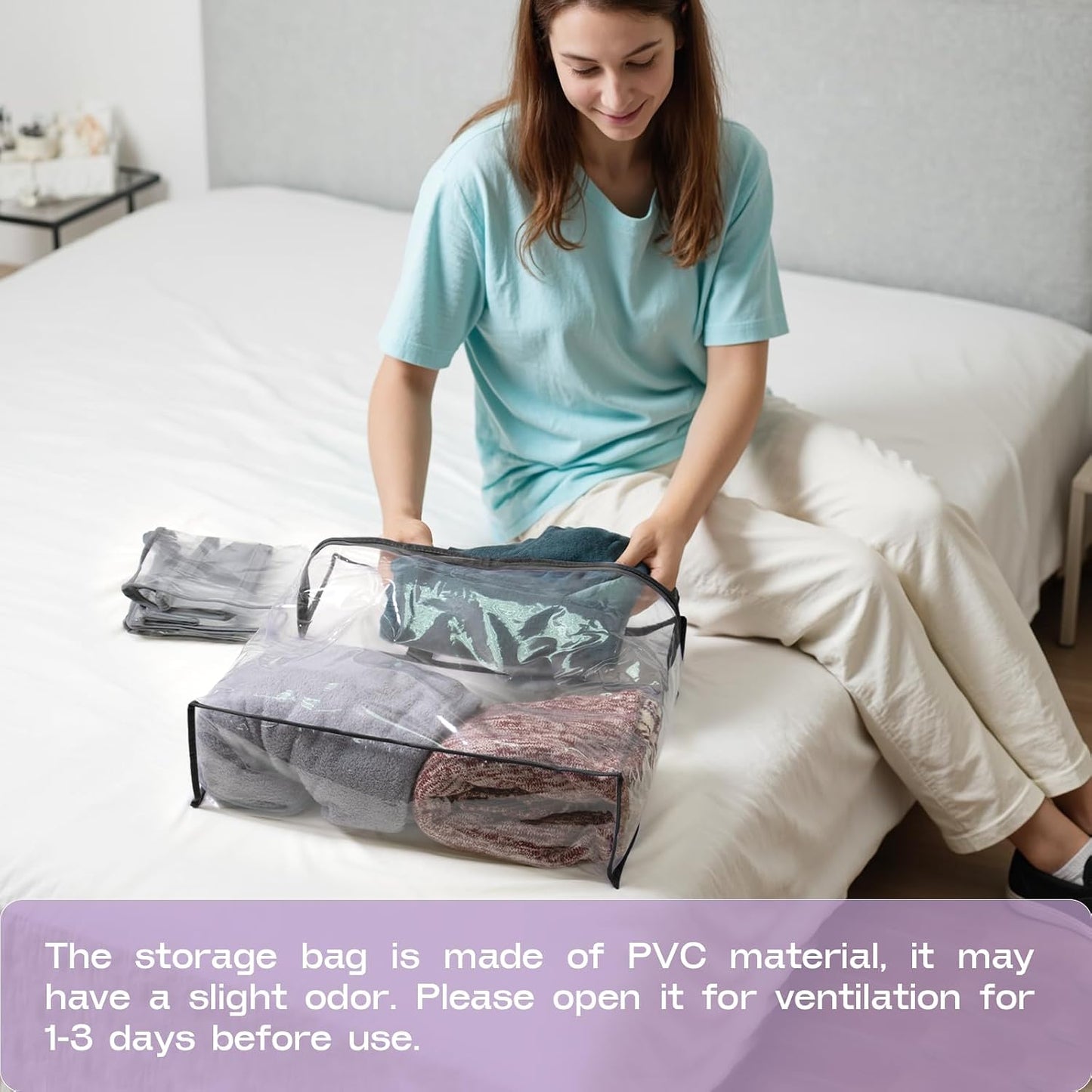 5PACK Clear Zippered Storage Bag for Clothes, 22L Clear Storage Bags, and Blanket Storage Bags for Bedding, Blankets, Comforters, Clothing, Books, DVD & CD (White)