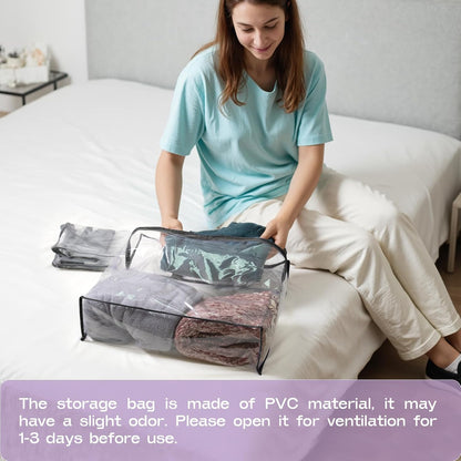 5PACK Clear Zippered Storage Bag for Clothes, 22L Clear Storage Bags, and Blanket Storage Bags for Bedding, Blankets, Comforters, Clothing, Books, DVD & CD (White)