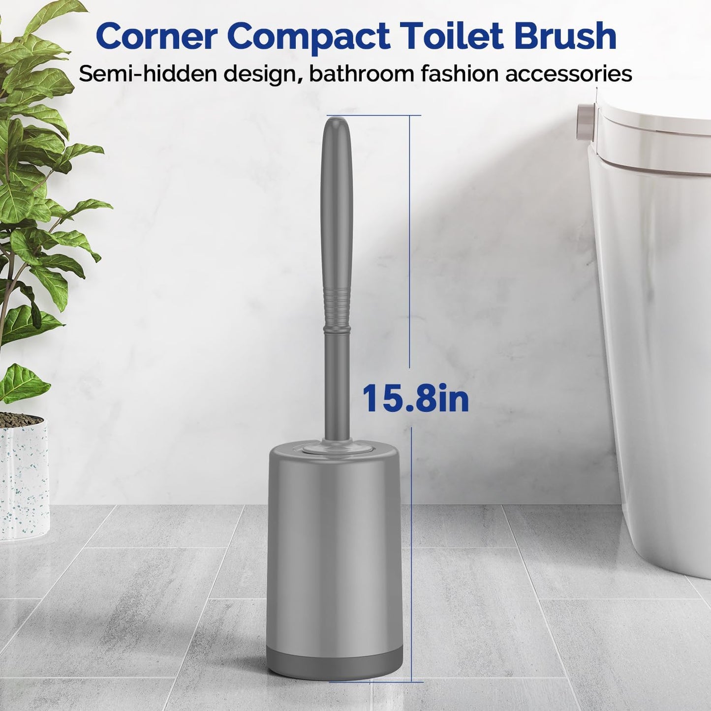 HAMITOR Toilet Bowl Brush Holder Set: Silicone Toilet Cleaner Brush with Curved Design Deep Cleaning Compact Hidden Scrubber for Bathroom Small Space - Modern Rv Toilet Decor Accessories - Gray