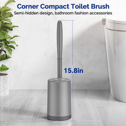 HAMITOR Toilet Bowl Brush Holder Set: Silicone Toilet Cleaner Brush with Curved Design Deep Cleaning Compact Hidden Scrubber for Bathroom Small Space - Modern Rv Toilet Decor Accessories - Gray