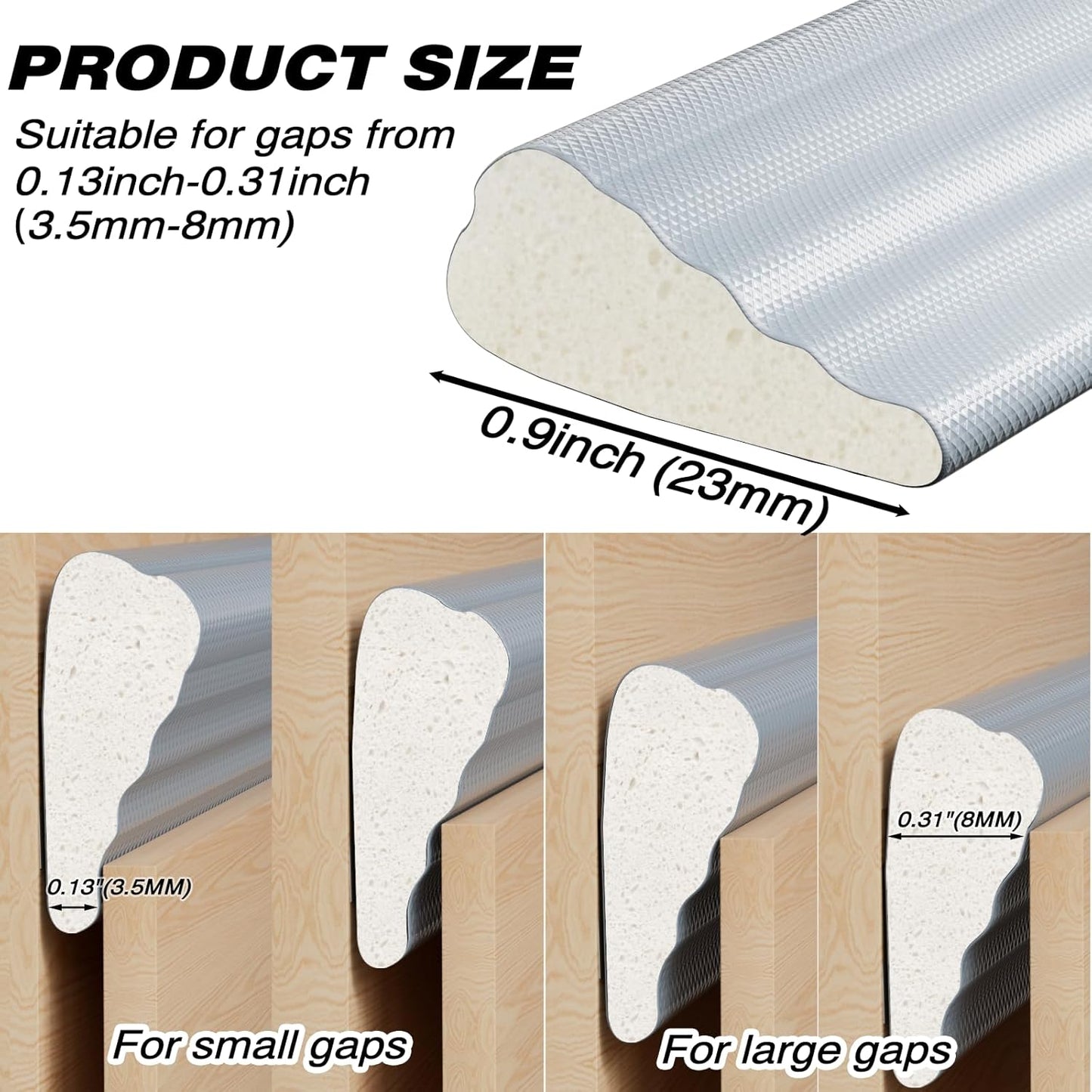 118 Inch Wedge-Shape Weather Stripping Door Seal,Windows and Doors Insulation,Self Adhesive Insulation Foam Anti-Collision Strip,Weatherstrip Tape for Door Soundproofing,Noise Drafts Blocker,White
