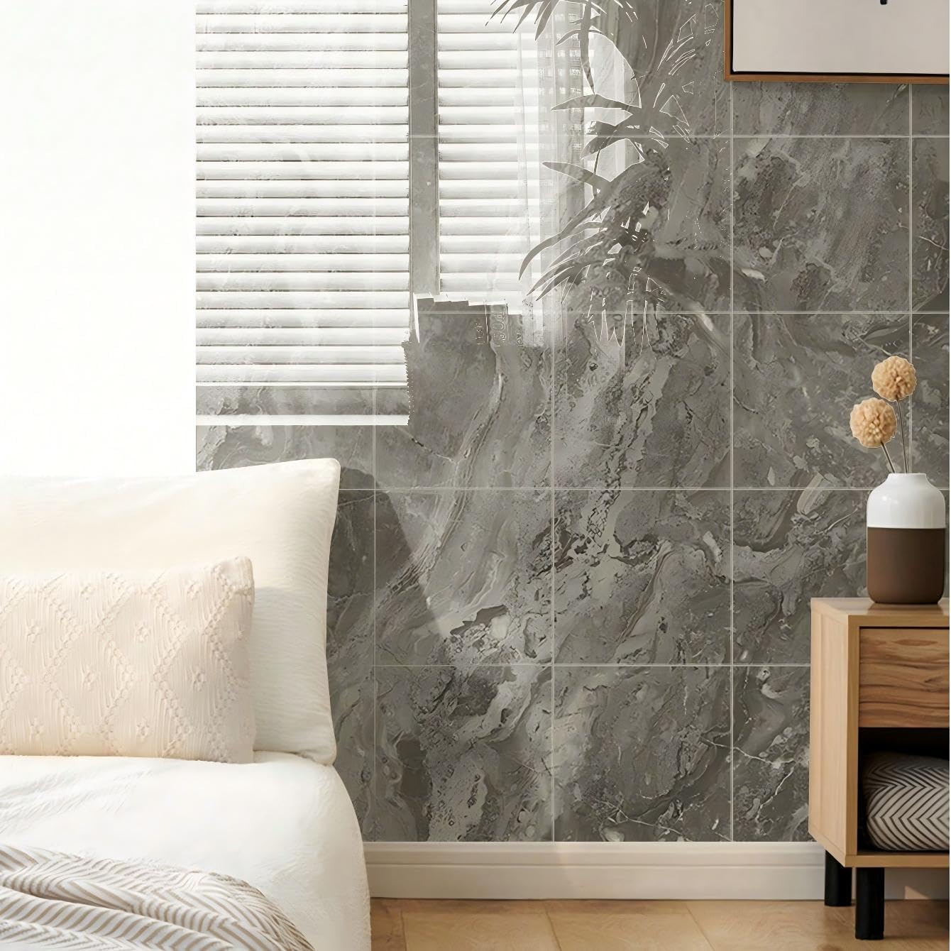 Chejiaye 10pcs Marble Peel and Stick Backsplash Waterproof Washroom Wall Panels, Peel and Stick Tile, PVC Foam Wall Panels for Kitchen,Bathroom,Living Room,Blue and Gold(Not Real Tile,11.8" x 11.8")
