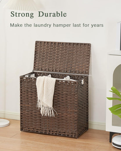 SETVSON Laundry Hamper with Lid Laundry Basket 132 L (35 Gal) Wicker Clothes Hamper, Handwoven Rattan Hamper with Handles and 4 Removable Liner Bags, 6 Mesh Bags for Laundry Bedroom Natural