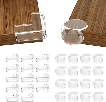 30 Pcs Clear Baby Corner Protectors, L-Shaped & Spherical Baby Proof Guards | Soft PVC Table Corner Covers for Safety on Tables, Cabinets, Shelves, Furniture Edge Guards, Safety Bumpers for Home(14L&16R)
