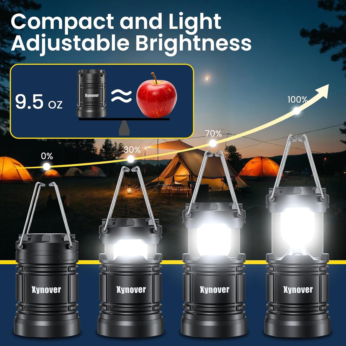 4-Pack Solar Camping Lanterns,Rechargeable LED with USB/Solar/AA Battery,Magnetic Base,Hanging Hook,Collapsible, Waterproof for Emergency, Hiking,Hurricane,Campsites,Lanterns for Power Outages