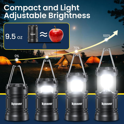 4-Pack Solar Camping Lanterns,Rechargeable LED with USB/Solar/AA Battery,Magnetic Base,Hanging Hook,Collapsible, Waterproof for Emergency, Hiking,Hurricane,Campsites,Lanterns for Power Outages