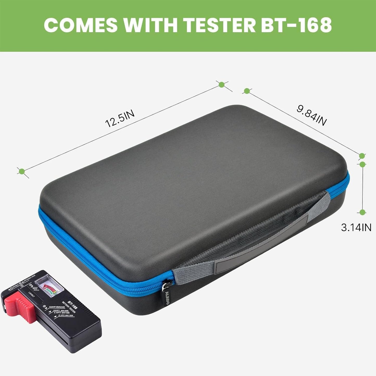 ALKOO 136+ Battery Organizer Storage Case with BT-168 Tester | AA AAA C D 9V & Button Cells Batteries Holder Box, Foam Protection, Home / Garage / Drawer Organization, Case Only, Red