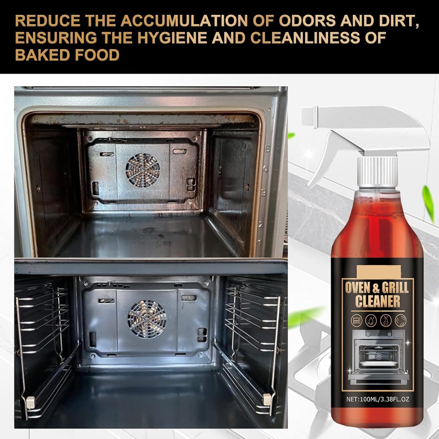 Oven Cleaner Heavy Duty Spray, Cleans and Degreases BBQ Cooking Grates and Racks, Heavy Duty Oven and Grill Cleaner for Microwave, Air fryer,Ovens, Grills, 100ML