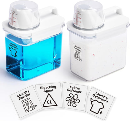Provoue Laundry Detergent Dispenser-2 Pack, 37 oz Detergent Dispenser with 4 Removable Labels, Laundry Soap Dispenser for Laundry Room Organization and Storage, BPA Free & PET Plastic Clear