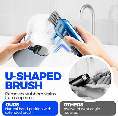 6 Pack Holikme 4 in 1 Cup Lid Cleaning Brush Set with 3 Straws, Multifunctional Bottle Brush, Silicone Cup Lid Gap Cleaner, Bristle Crevice Cleaning Brush, Flat End Brushes, Navy & Black & Olive