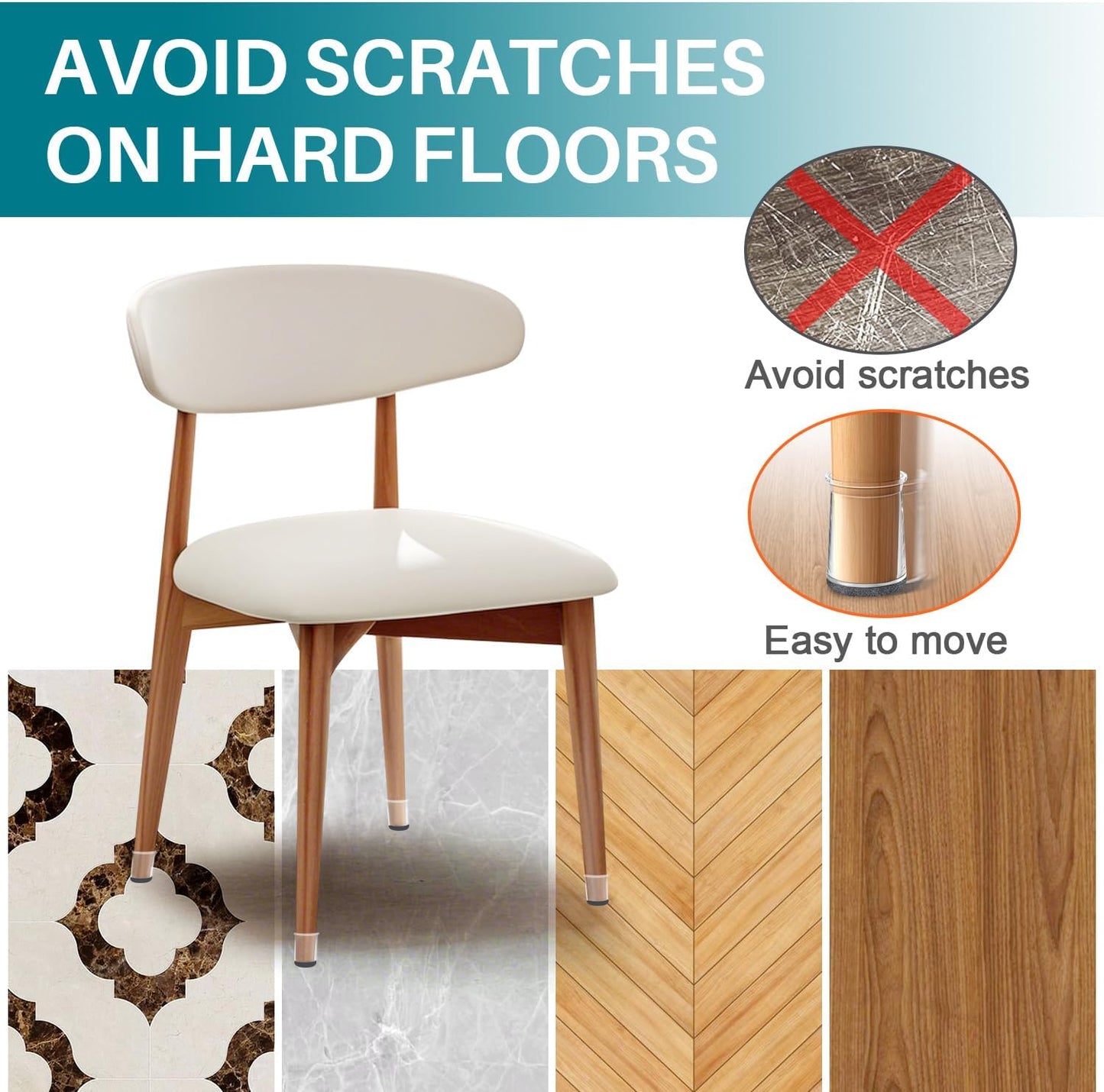 Ansible 24 Pcs Chair Leg Floor Protectors Square, Silicone Felt Furniture Leg Pads Caps Covers for Hardwood Floors (Fit:1-1/16" to 1-5/8")