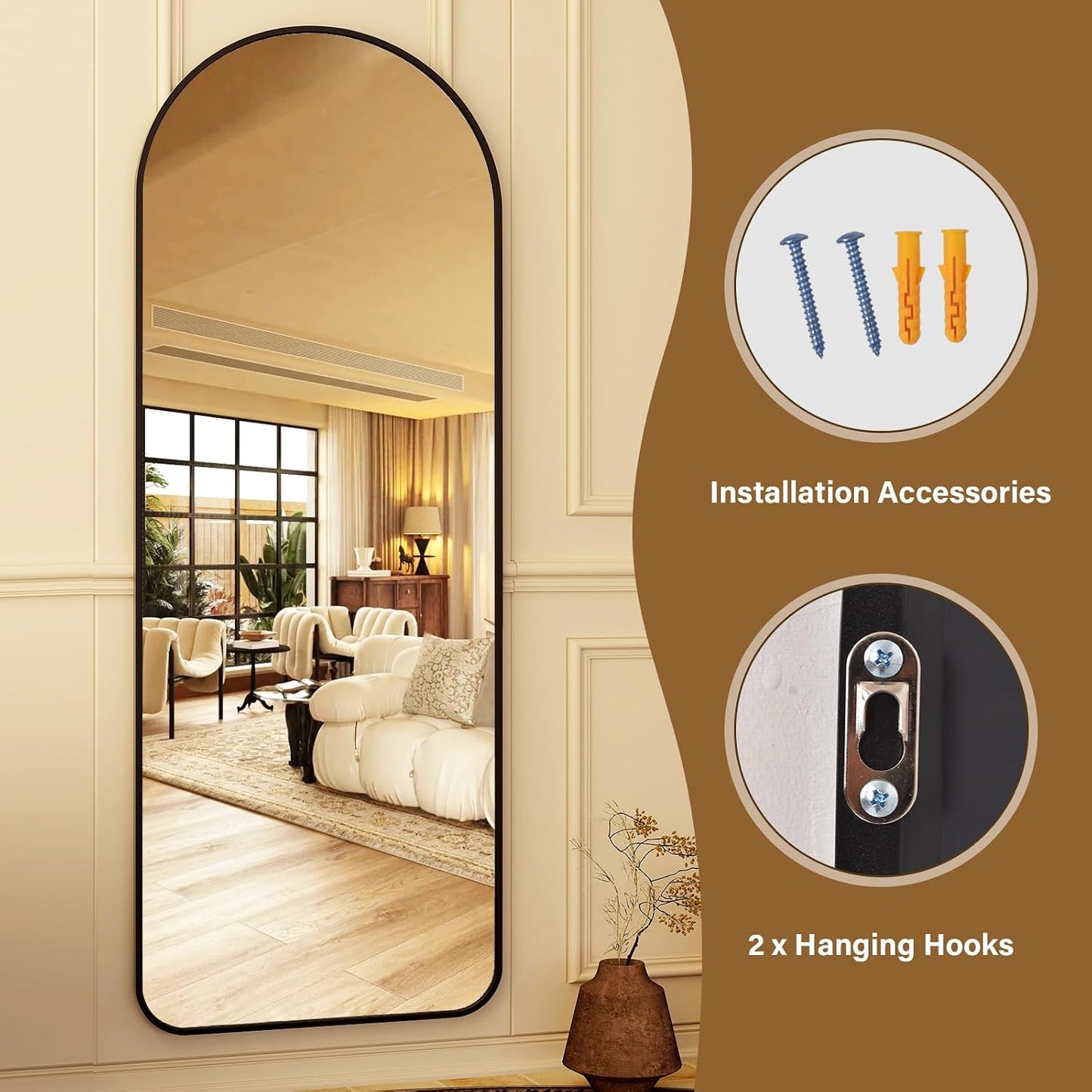 HARRITPURE 64"x21" Arched Full Length Mirror Free Standing Leaning Hanging Mounted Mirror Aluminum Frame Modern Simple Home Decor for Living Room Bedroom Cloakroom, Gold