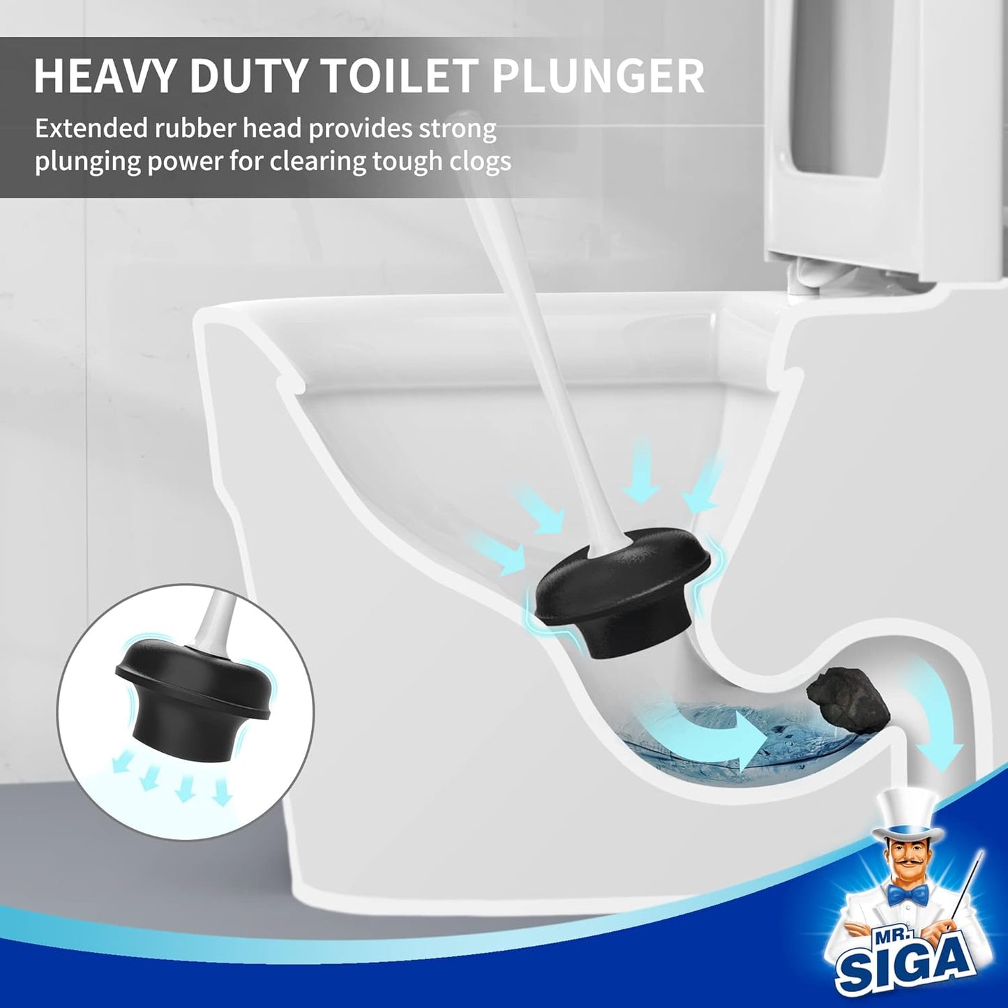 MR.SIGA Toilet Plunger and Bowl Brush Combo for Bathroom Cleaning, Black, 2 Sets