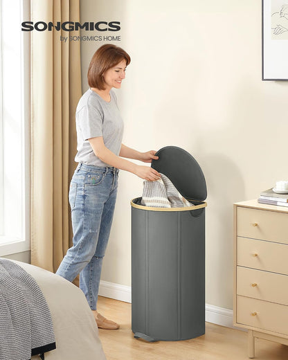 SONGMICS Laundry Hamper, Laundry Sorter with Lid, Storage Basket Bin, Removable Liners, Bamboo Frame, for Bedroom, 3 Sections, 44.9 Gal. (170 L), Ink Black ULCB533BH01
