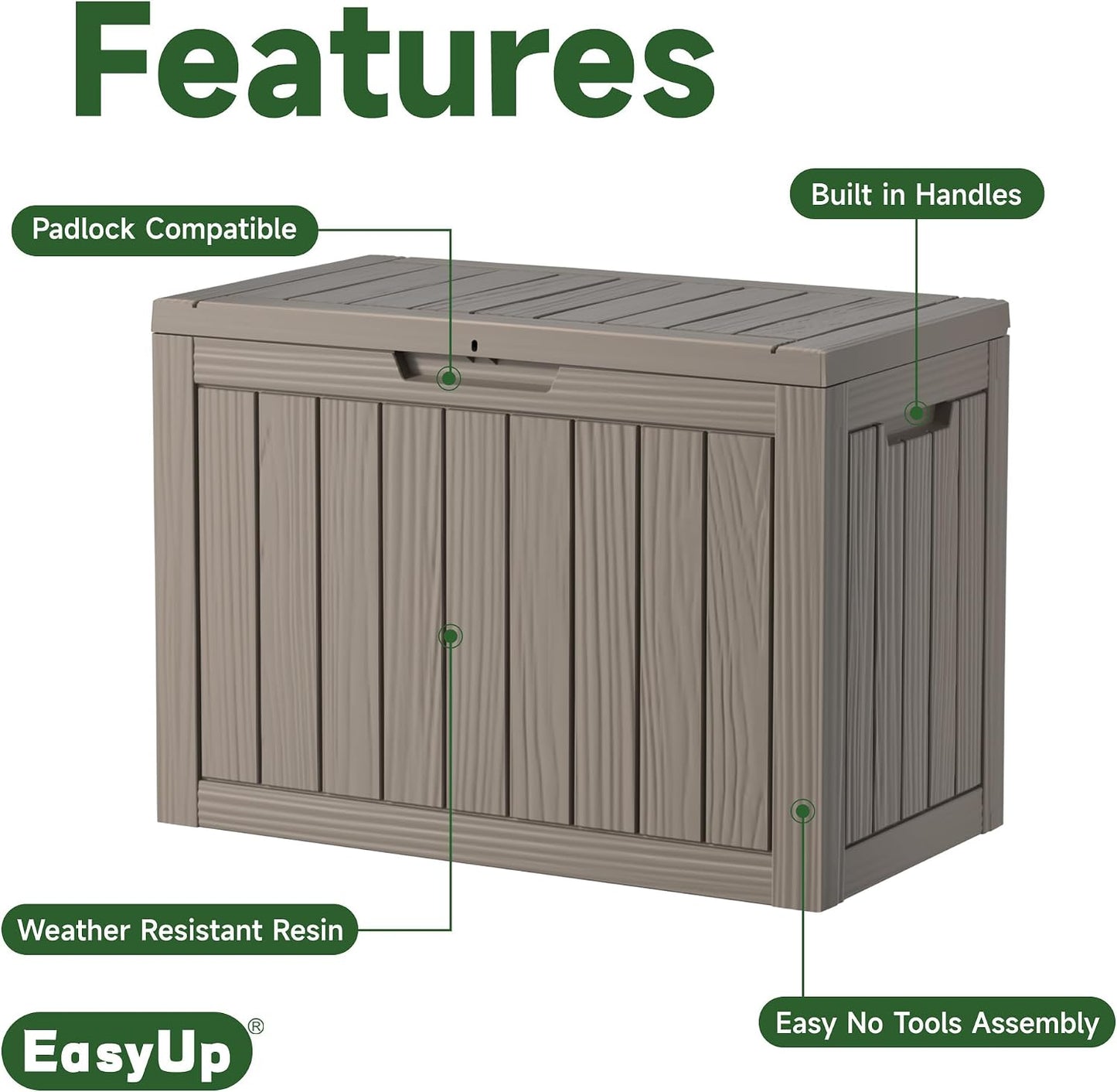 EasyUp 33 Gallon Resin Deck Box Waterproof, UV Resistant Outdoor Storage Box for Delivery, Porch, Patio and Garden, Stripe Black
