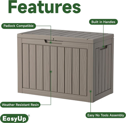 EasyUp 33 Gallon Resin Deck Box Waterproof, UV Resistant Outdoor Storage Box for Delivery, Porch, Patio and Garden, Stripe Black