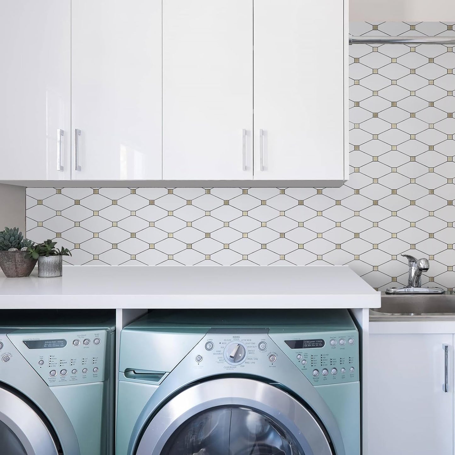 STICKGOO 10 Sheets Peel and Stick Backsplash, Polished Dolomite PVC Mixed Metal Gold Kitchen Backsplash, Stick on Backsplash Wall Tiles for Kitchen, Bathroom, RV