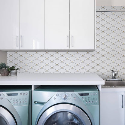 STICKGOO 10 Sheets Peel and Stick Backsplash, Polished Dolomite PVC Mixed Metal Gold Kitchen Backsplash, Stick on Backsplash Wall Tiles for Kitchen, Bathroom, RV