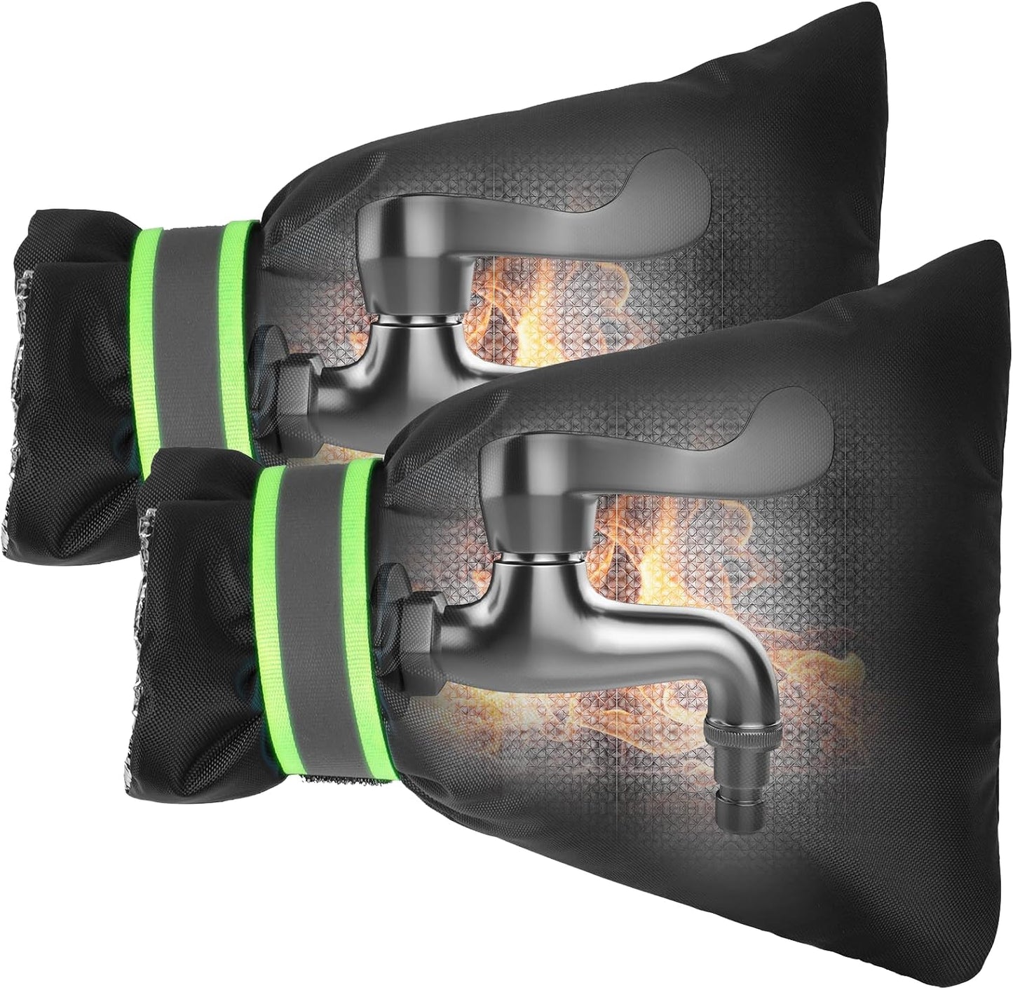 Outdoor Faucet Covers for Winter Freeze Protection, Kanosan 8.3"H X 6.7"W Thickened Reflective Outside Spigots Covers Hose Bib Insulated Sock for Winter Cold Weather, 2 Pack Black
