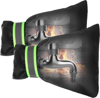 Outdoor Faucet Covers for Winter Freeze Protection, Kanosan 8.3"H X 6.7"W Thickened Reflective Outside Spigots Covers Hose Bib Insulated Sock for Winter Cold Weather, 2 Pack Black