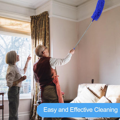 Duster with Extension Pole - Blue | 5-in-1 Kit Dusters for Cleaning, Extendable Duster with 100 Inches, Microfiber Dusters for Ceiling Fans, Furniture, Blinds