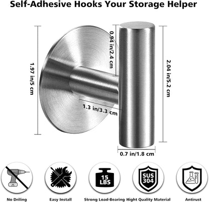 Bntuk Adhesive Hooks Heavy Duty Wall Hooks Stainless Steel Waterproof Shower Hook, Adhesive Holder Coat Hook for Hanging, Wall Mounted Towel Hooks for Bathroom Glass Window- 2 Pack