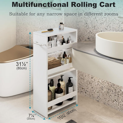 MARTY Slim Rolling Storage Cart 4-Tier Kitchen Cart with Wheels, Laundry Room Storage with Handle Slide Out Utility Cart Shelving Unit Organizer Trolley for Narrow Places Bathroom Small Corner, Black
