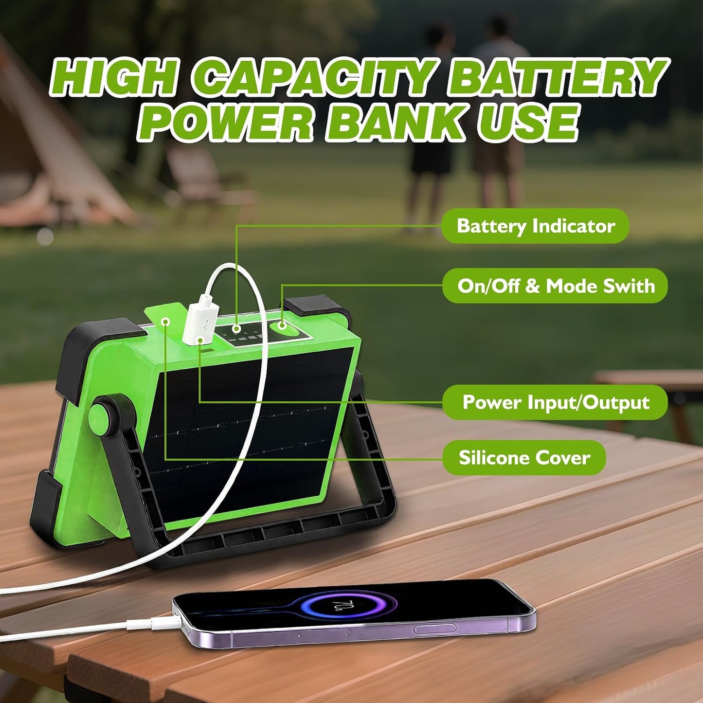 120W Solar Rechargeable Work Light, 144 LED 10000LM Led Work Light with 4 Modes, Portable Flood Light with Stand, IP66 Waterproof Outdoor Working Light for Emergency Mechanic Camping Repair (Yellow)