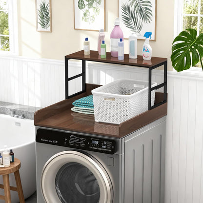 Washer Dryer Countertop with Guardrails, Heavy Duty Laundry Room Counter Top with Anti-Slip Strips & Storage Space, Waterproof Over Washer Dryer Shelf for Laundry Room Organization Black