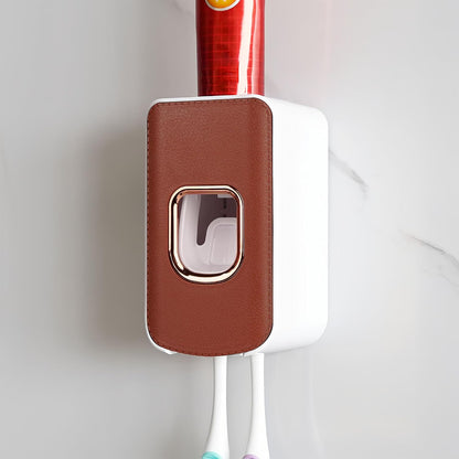 2 Slot Toothbrush Holder and Toothpaste Dispenser Wall Mounted, Automatic Toothpaste Squeezer, 2 in 1 Tooth Brush Toothpaste Organizer for Shower (Grey)