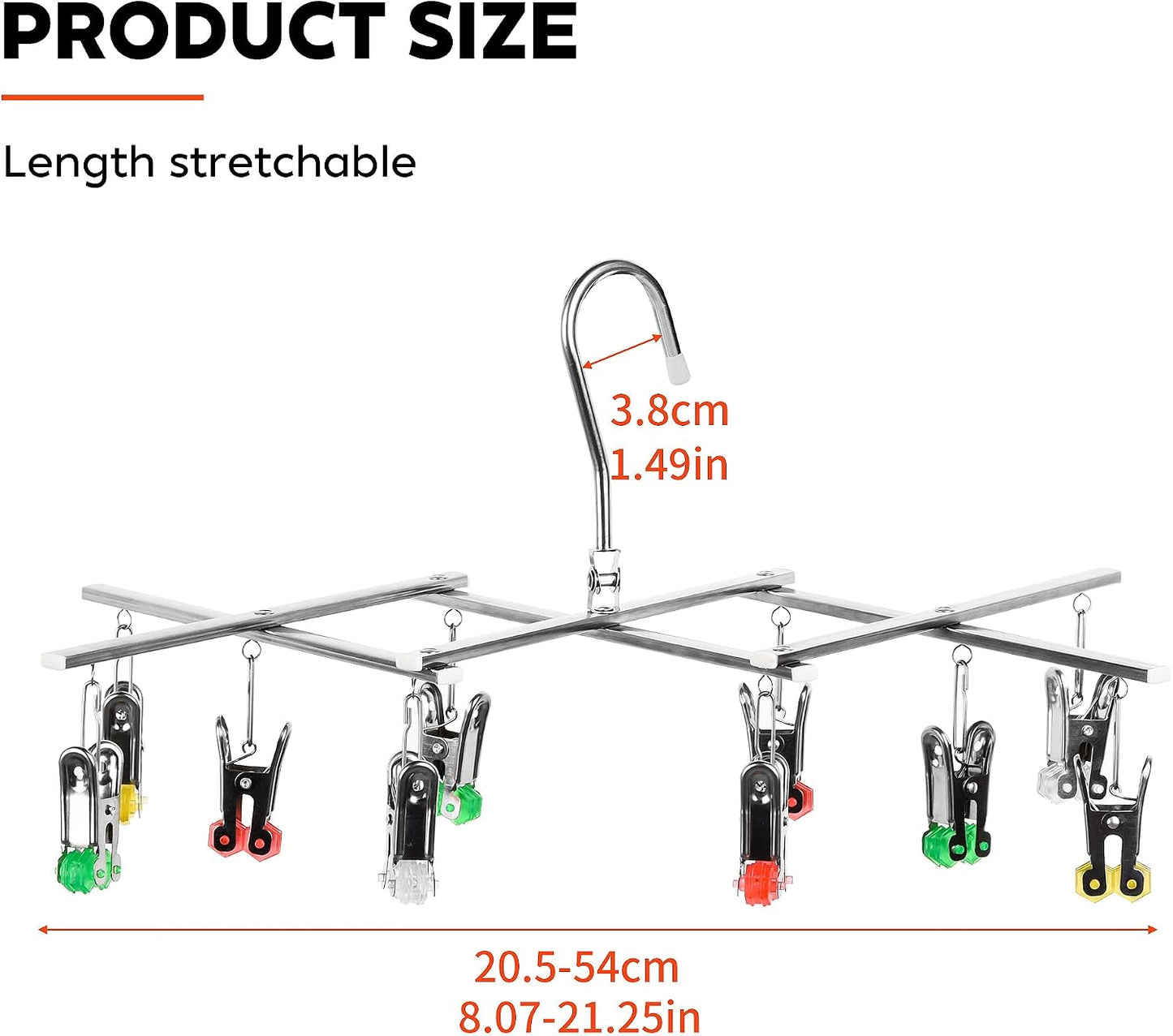Drying Hanger, Hanging Drying Rack, Drip Hanger Stainless Steel with 10 Pegs for Laundry Underwear Socks, The Clips Release Quickly, Folding Portable