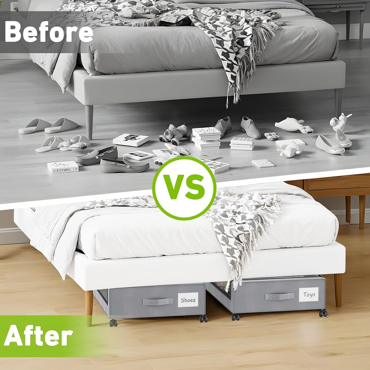 Molutsody Under Bed Storage with Wheels, 2-Pack Underbed Storage Containers with Clear Lids, Under Bed Shoe Storage Organizer, Rolling Under the Bed Storage Bins for Clothes Shoes Blankets (Black)