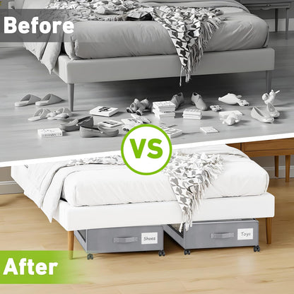 Molutsody Under Bed Storage with Wheels, 2-Pack Underbed Storage Containers with Clear Lids, Under Bed Shoe Storage Organizer, Rolling Under the Bed Storage Bins for Clothes Shoes Blankets (Black)