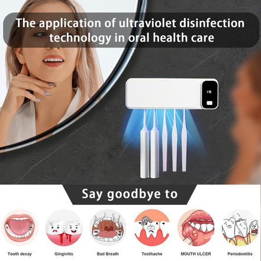 Toothbrush Cleaner with 5 Slots, Rechargeable Wall Mounted Toothbrush Holders for Bathroom Family, No Drilling Smart Timer Function Auto Cleaning, Birthday Gift Pick