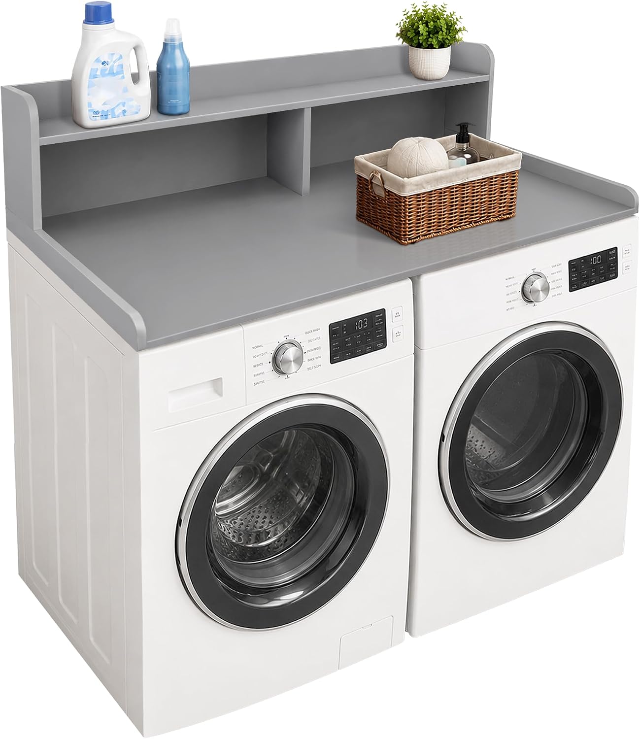 Royxen Laundry Countertop with 2-Tier Shelf Universal Fit, Washer and Dryer Countertop with Storage Space, Shelf Height 11.5 Inches, Solid Wood Core, Oak