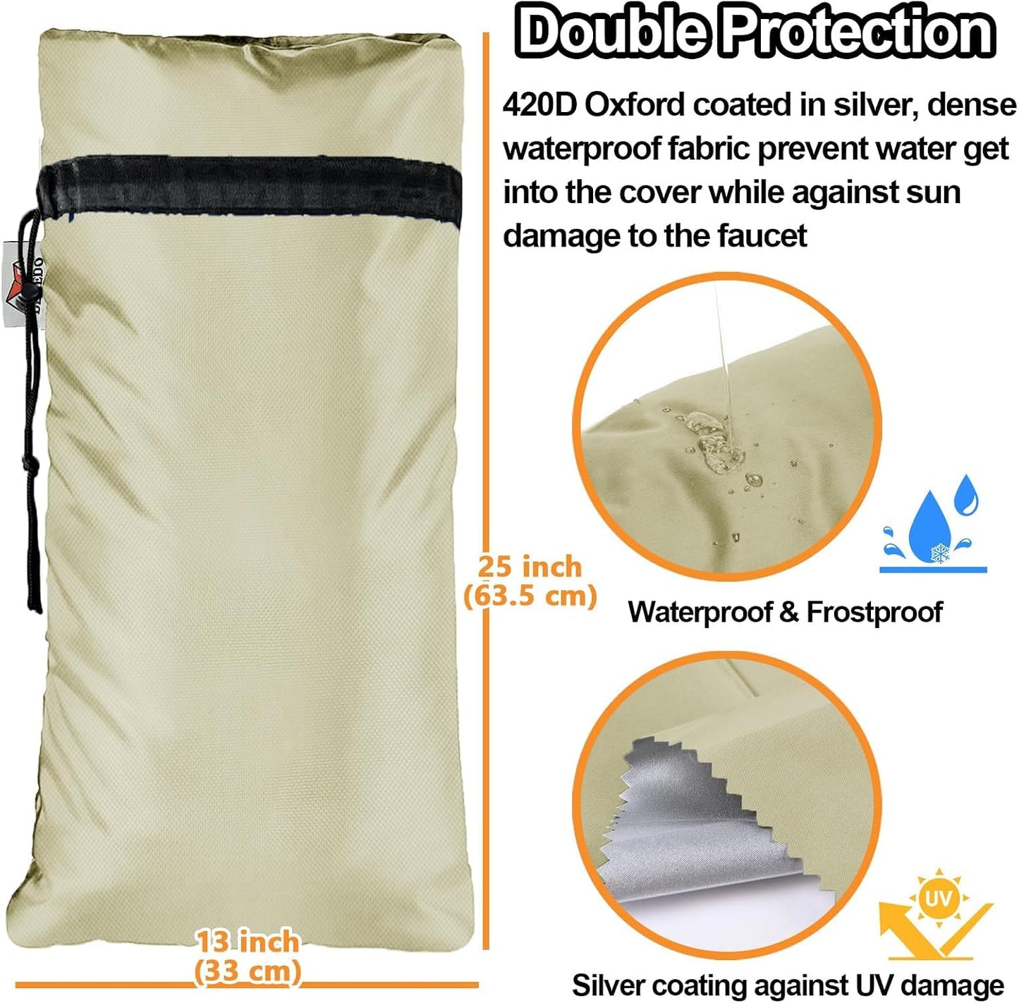 XXL Outdoor Faucet Covers for Winter, 3M Thinsulate Insulation Faucet Freeze Protector, 25”H x 13”W for Garden Lawn Faucets & Yard Hydrant, Waterproof Insulated Spigot Cover Faucet Sock – Black