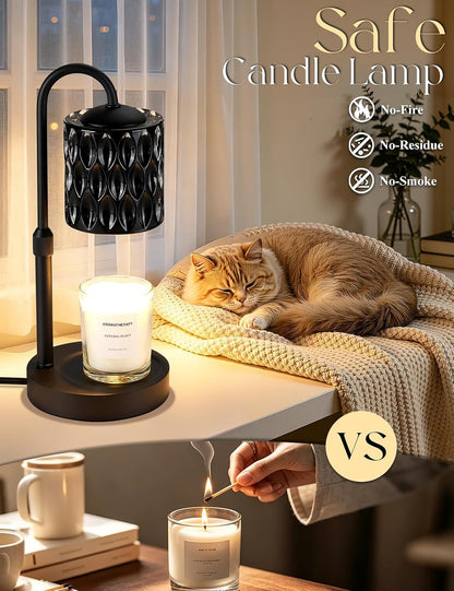 Briever Dimmable Candle Warmer Lamp with Timer, Height Adjustable Electric Candle Wax Warmer, Christmas Birthday Gifts for Women Mom, House Warming Gifts New Home Room Decor, Walnut Solid Wood Base