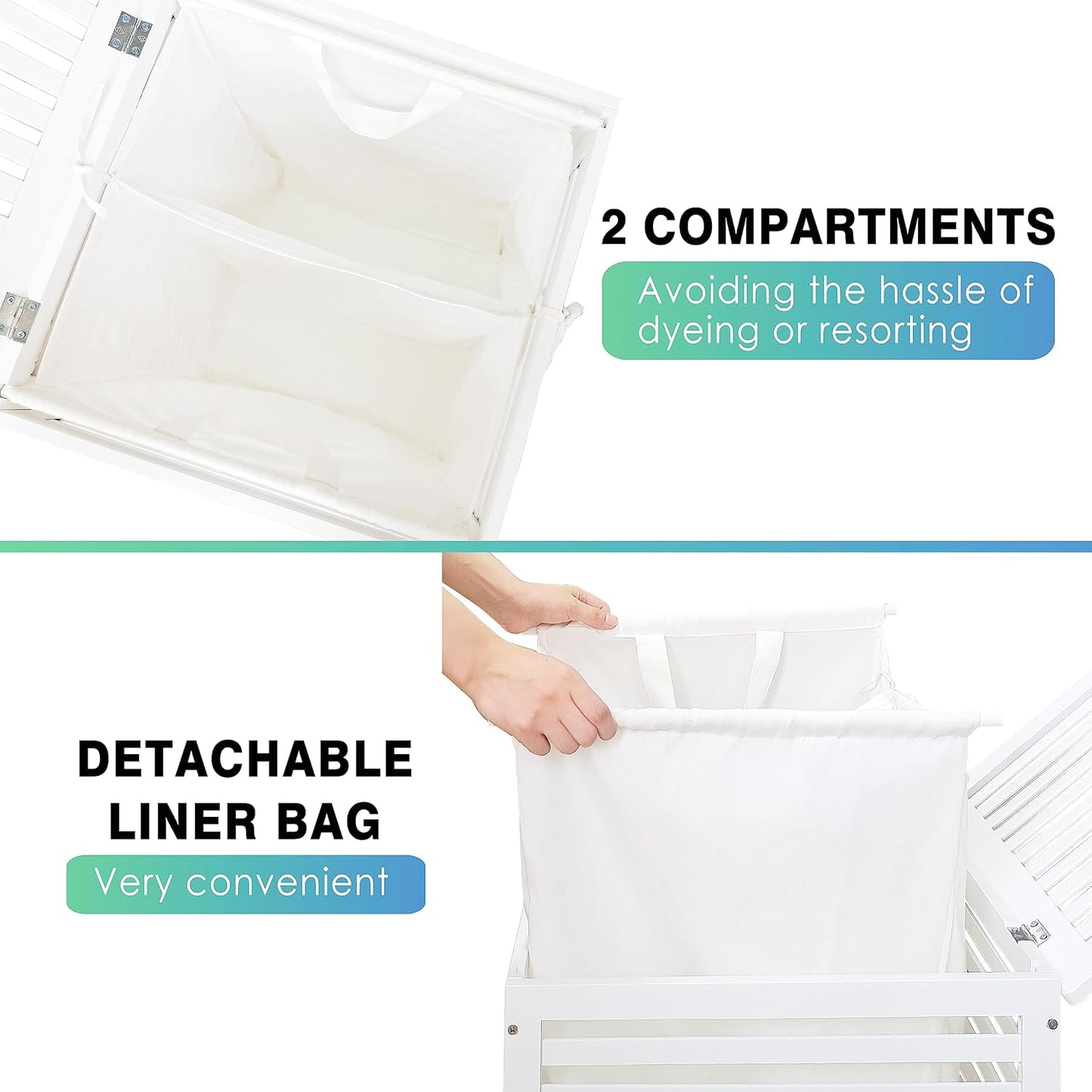 SMIBUY Double Laundry Hamper with Lid, 120L Bamboo Laundry Basket with Removable Liner Bag, 2-Section Clothes Divider Laundry Sorter for Laundry Room, Bathroom, Bedroom (Walnut)